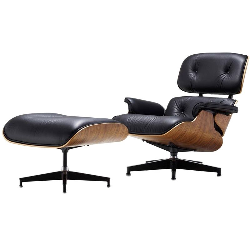 Modern EAMES Lounge Recliner: Genuine Leather & Walnut Finish – Swivel Boss Chair for Contemporary Living